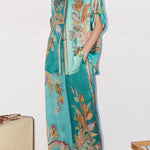 Somewhere Sunny Satin Botanical Print Short Sleeve Button Oversized Blouse