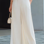 Ethereal White Ruffle Halter Wide-Leg Two-Piece Set