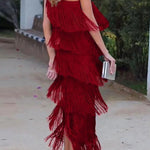 Loose Sleeveless Asymmetric Solid Color Split-Joint Tasseled One-Shoulder Maxi Dresses
