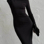 Bodycon High Waisted Backless Solid Color Round-Neck Maxi Dresses