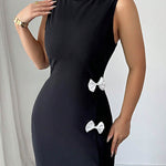 Bodycon High Waisted Bowknot Split-Side Round-Neck Midi Dresses