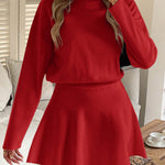 A-line High Waisted Elasticity Solid Color Round-neck Mini Dresses Sweater Dresses
