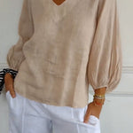 Lantern Sleeve Design Cotton and Linen Top (Buy 2 Free Shipping)