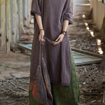 Half Sleeves High-low Fringed Solid Color Split-Joint Split-side Round-neck Midi Dresses