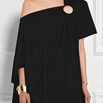 Loose Short Sleeves Asymmetric Hollow Solid Color One-Shoulder Blouses&Shirts Tops