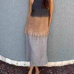 High Waisted Loose Gradient Split-side Round-neck Midi Dresses