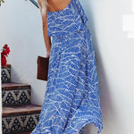 Summer Picnic Printed Elastic Waist Strapless Tie Maxi Dress