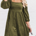Washed Square Neck High Waist Flared Short Dress