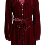 Solid Color Velvet Long-sleeved V-neck Lace-up Mini Dress