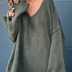 Fashionable Patchwork V-neck Long-sleeved Knitted Sweater