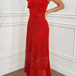 Libby Crochet Knit Oversized Flower Design Halter Texture Maxi Dress