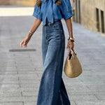 High Waisted Straight Leg Gradient Split-Joint Jean Pants Bottoms