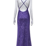 Back Cross Sequined Split-Joint Spaghetti-Neck Maxi Dresses