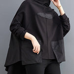 Casual Loose Split-Joint High-Neck Long Batwing Sleeves T-Shirt