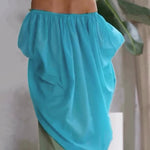 High-Low Loose Elasticity Pleated See-Through Solid Color Off-The-Shoulder Blouses&Shirts Tops