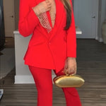 Luxe Lifestyle Single Button Lapel Blazer and Elastic Waist Pocketed Straight Suit Pants Set
