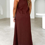 A-Line Loose Split-Joint Round-Neck Maxi Dresses