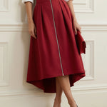 A-Line High-Low Pleated Pockets Solid Color Zipper Skirts Bottoms