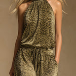 Leopard Print Sleeveless Top And Velvet Trousers Set