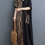 A-Line Batwing Sleeves Contrast Color Pockets Split-Joint Striped V-Neck Maxi Dresses