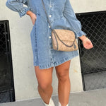 New Washed Denim Puff Sleeve Dress