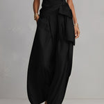 Women's Jet Black Structured Jumpsuit With Wide-Leg Pants & Side Pockets, Modern Bold-Elegant Style Jumpsuit