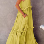 Vittoria Shirred Ruffle Tiered Maxi Halter Dress