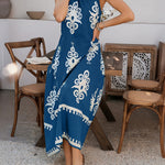 A-Line Loose Contrast Color Halter-Neck Maxi Dresses