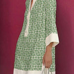 Women's Three-Quarter Sleeves Printed Lapel Shirt Dress
