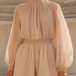 Chiffon Mock Neck Romper ��� Romantic Sheer Elegance For Effortless Glamour