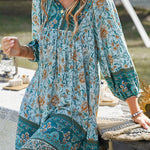 A-Line Loose Contrast Color Flower Print Pleated V-Neck Mini Dresses