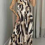 Leopard Print Sexy Halter Neck Backless Loose Maxi Dress