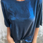 Metallic Solid Color Round Neck Short-sleeved Loose T-shirt