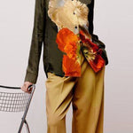 Long Sleeves Loose Floral Printed Split-Joint Lapel Blouses&Shirts Tops