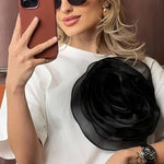 Loose T-shirt Three-dimensional Mesh Camellia Cotton Short-sleeved Top