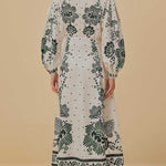 Unique Print Button Down Long Sleeve Shirt Maxi Dress
