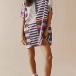 Mid-length Sleeve Lapel Contrast Striped Loose Casual Dress
