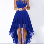 A-Line High Waisted Pleated See-Through Split-Joint Tied Waist Round-Neck Maxi Dresses
