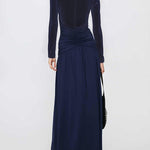A-Line Bodycon Pleated Solid Color Split-Joint Split-Side Deep V-Neck Maxi Dresses