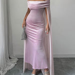 Bodycon Cape Solid Color Velvet Off-the-shoulder Midi Dresses