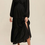 V Neck Bowknot Cutout Frill Tiered Maxi Dress