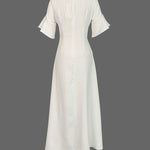 A-Line Flared Sleeves Shiny Solid Color Split-Joint Square-Neck Maxi Dresses