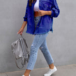 Long Sleeves Loose Fringed Pockets Lapel Outerwear