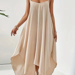 Loose Sleeveless Asymmetric Solid Color Spaghetti-Neck Maxi Dresses