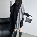 Batwing Sleeves Hipster Asymmetric Contrast Color Split-Joint High-Neck Midi Dresses Sweater Dresses