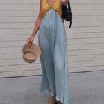 Loose Sleeveless Contrast Color Split-Joint Deep V-Neck Maxi Dresses