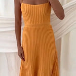 Women's Tube Top Slim High Waist Sling Knitted Dress Seaside Vacation Pleated Long Skirt