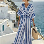 Women'S Casual Striped Color-Block Wide-Leg Pants Set