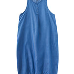 A-Line Loose Buttoned Pleated Solid Color Round-Neck Midi Dresses