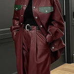 Long Sleeves Loose Buttoned Pockets Solid Color Round-Neck Jackets Outerwear